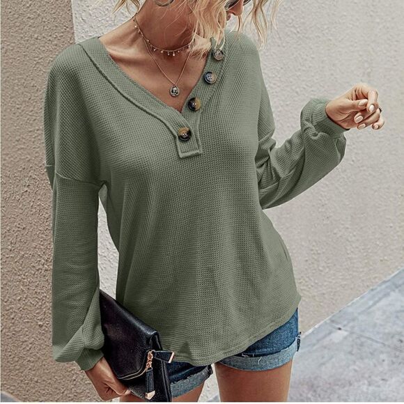 Casual V-Neck Top   - Picture 1 of 3